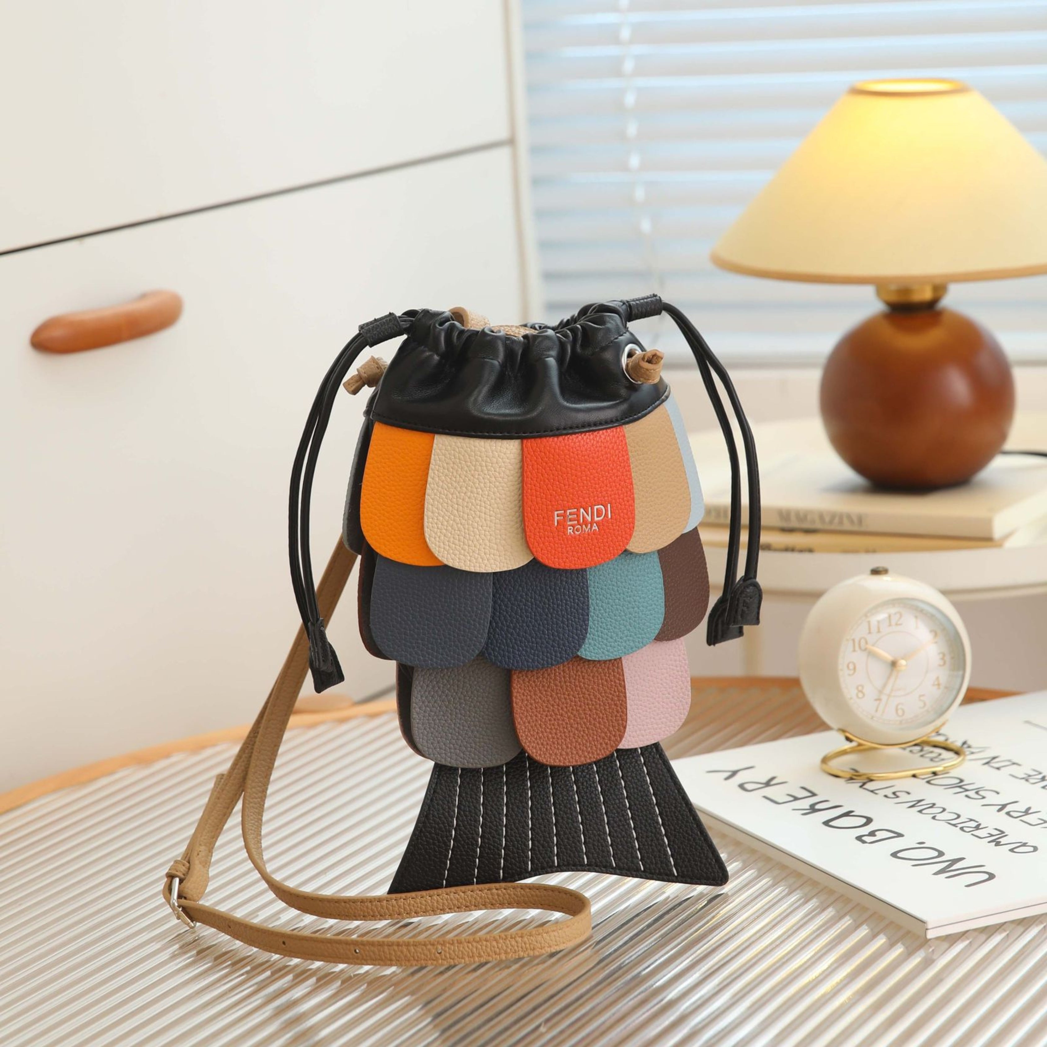 FENDI Women’s Luxury Fish Tail Handbag – Colorful Patchwork Bucket Bag | Premium Designer Fashion in Dubai